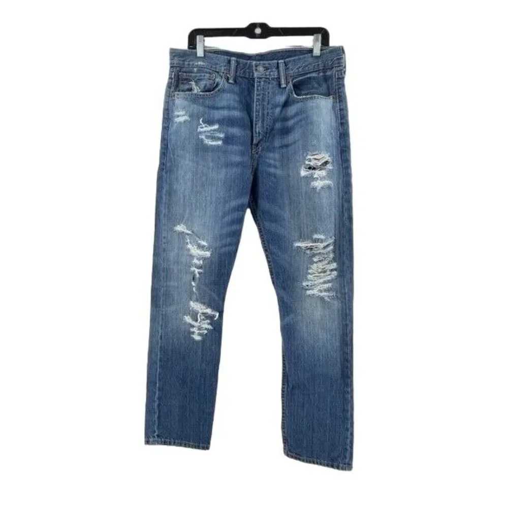 Levi's 522 Red Tab Distressed Straight Leg Med Wash Mid Rise Denim Jeans 33X30